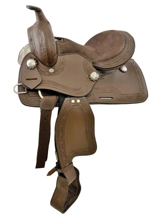 10" Youth Western style pony saddle with barbed wire tooled accents