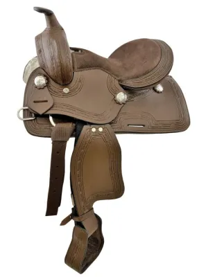 10" Youth Western style pony saddle with barbed wire tooled accents