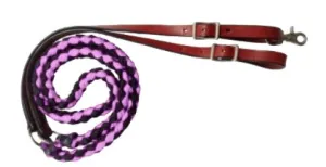 19630 - 8ft Nylon braided contest reins with leather ends (PINK)