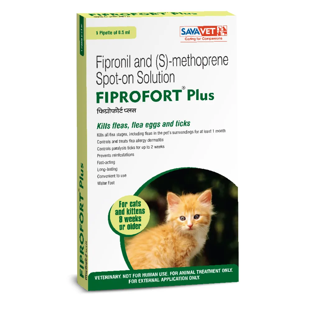 Areion Vet Feli D Kitten Deworming Suspension 15ml and Savavet Fiprofort Plus (Fipronil) Tick and Flea Control Spot On for Cats Combo