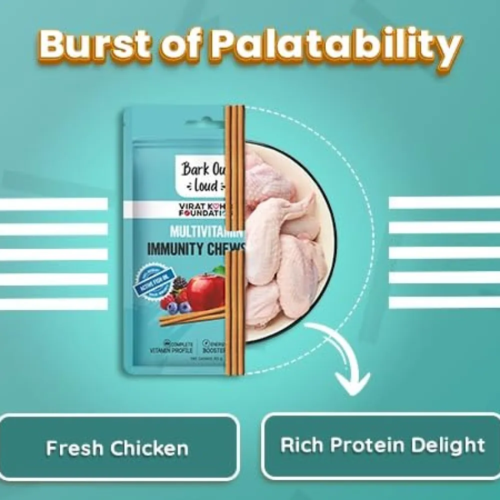 Bark Out Loud Immunity Multi Vitamin Chew Stix and Henlo Chicken Jerky Treat Combo for Dogs