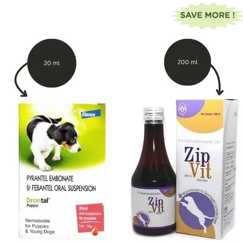 Bayer Drontal Puppy Deworming Suspension 20ml and Intas Zipvit Multi Vitamin Supplement for Dogs and Cats  (200ml) Combo
