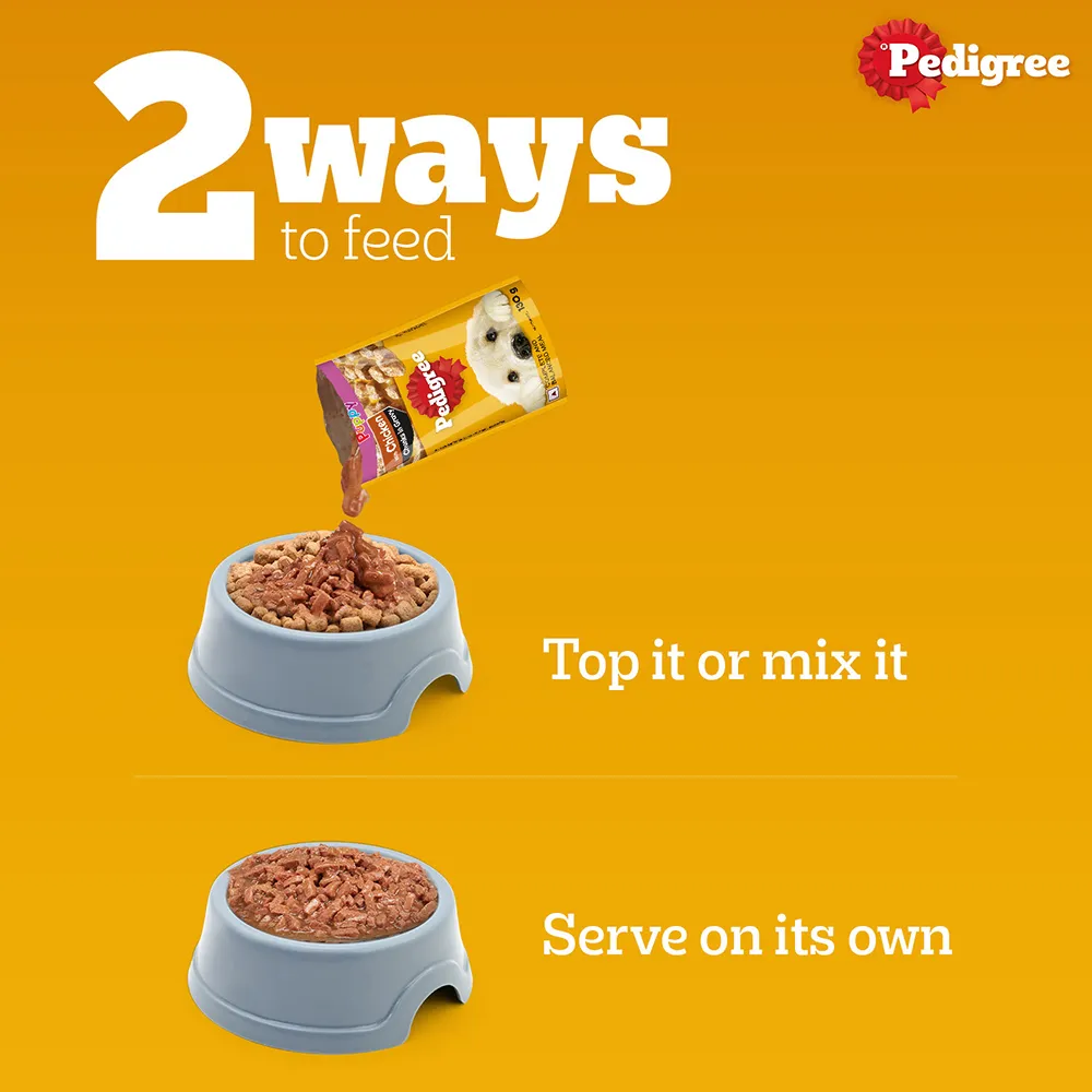 Carniwel Fresh Chicken Kibble Small Breed Dry Food and Pedigree Chicken Chunks in Gravy Pouch Puppy Dog Wet Food Combo