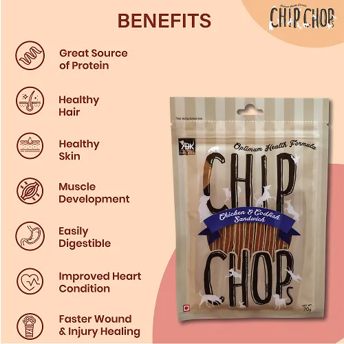 Chip Chops Chicken and Codfish Sandwich and Henlo Chicken Jerky Dog Treats Combo