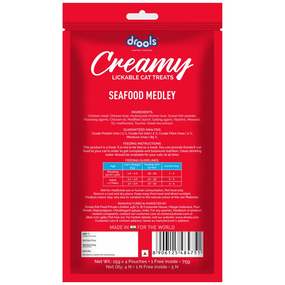 Drools Salmon & Skipjack and Seafood Medley Creamy Cat Treats Combo