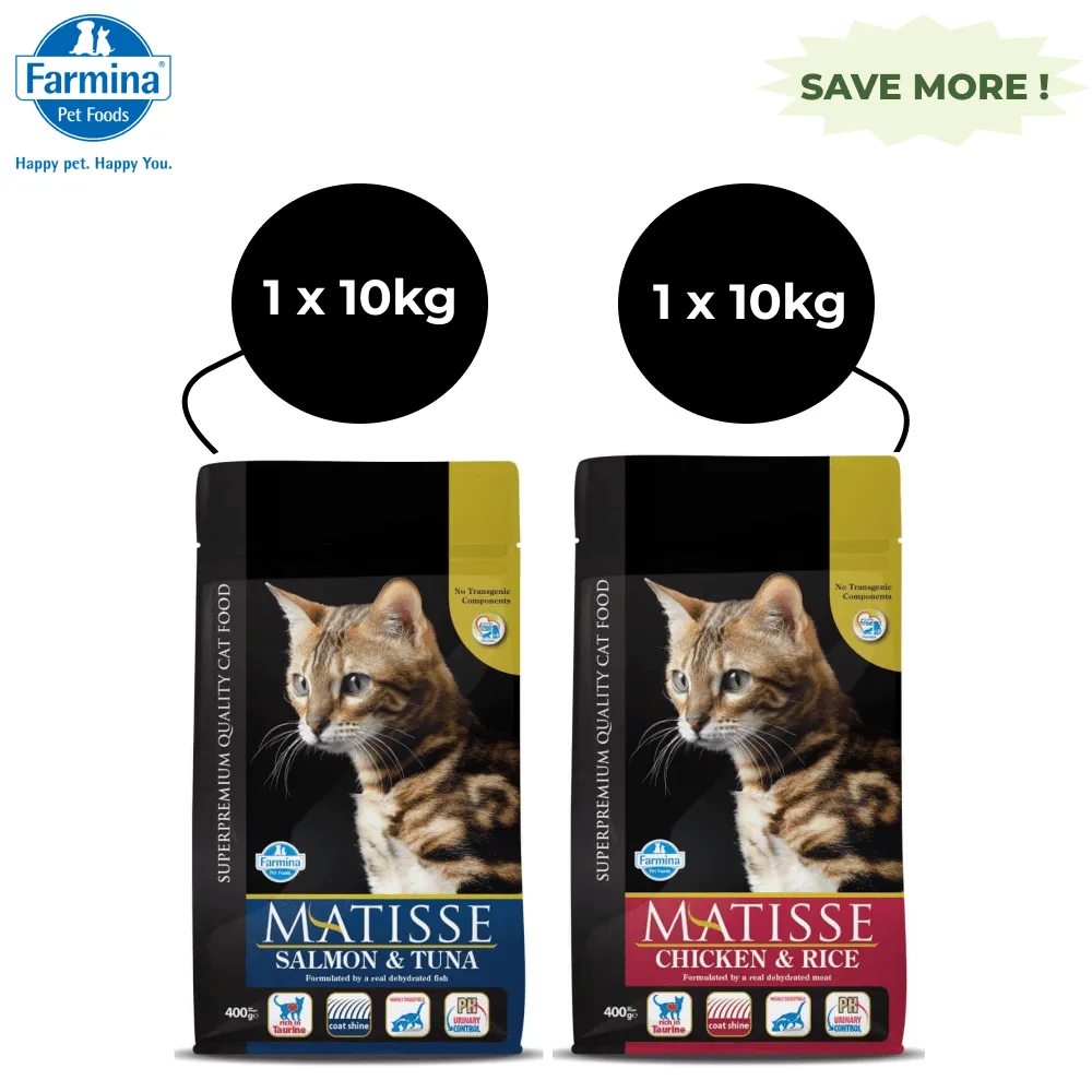 Farmina Matisse Salmon & Tuna and Chicken & Rice Adult Cat Dry Food Combo (10kg 10kg)