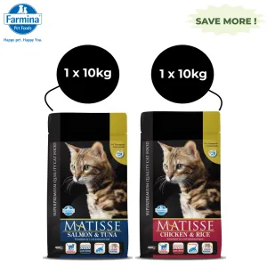 Farmina Matisse Salmon & Tuna and Chicken & Rice Adult Cat Dry Food Combo (10kg 10kg)