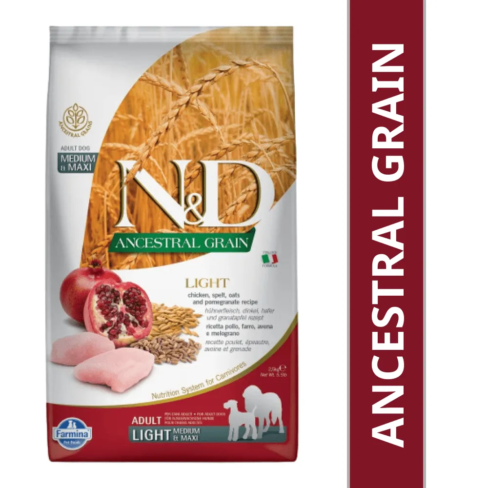 Farmina N&D Chicken & Pomegranate Ancestral Grain Light Adult Medium Maxi Dog Dry Food (Limited Shelf Life)