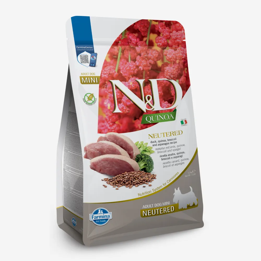 Farmina N&D Neutered Quinoa Duck, Broccoli & Asparagus Adult Mini Dog Dry Food (Limited Shelf Life)