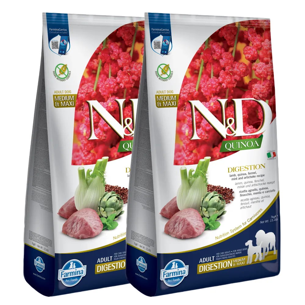 Farmina N&D Quinoa Lamb Mint & Fennel Digestion Grain Free Adult Medium Maxi Dry Dog Food