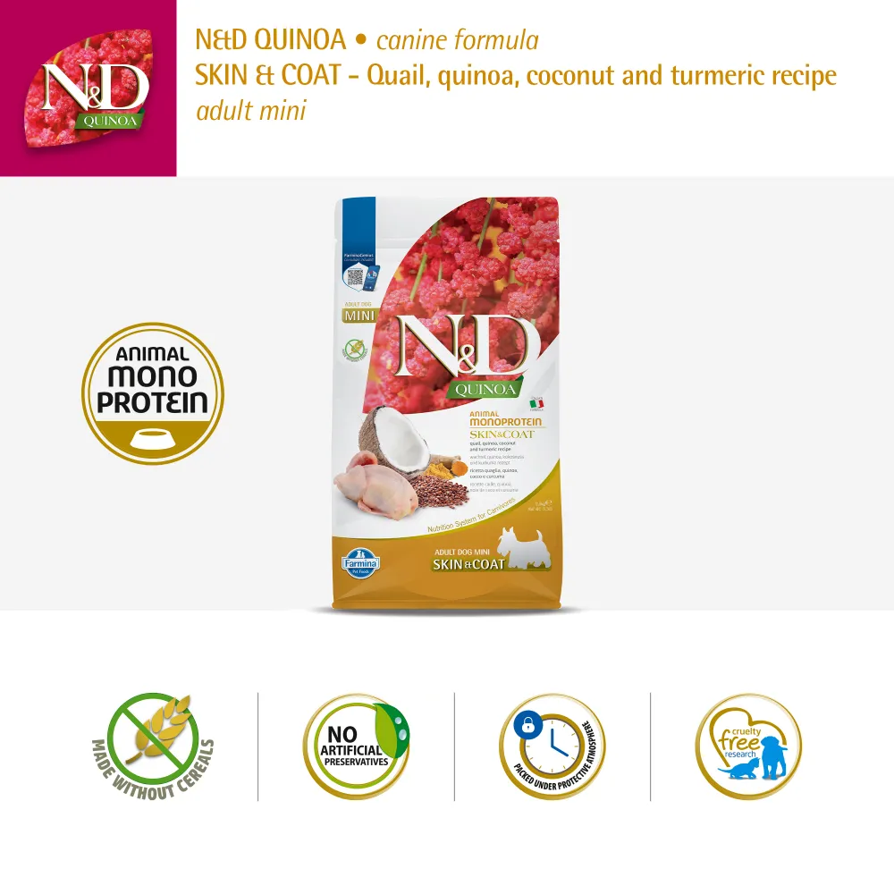 Farmina N&D Quinoa Quail Coconut & Turmeric Skin & Coat Adult Mini Dog Dry Food (Limited Shelf Life)