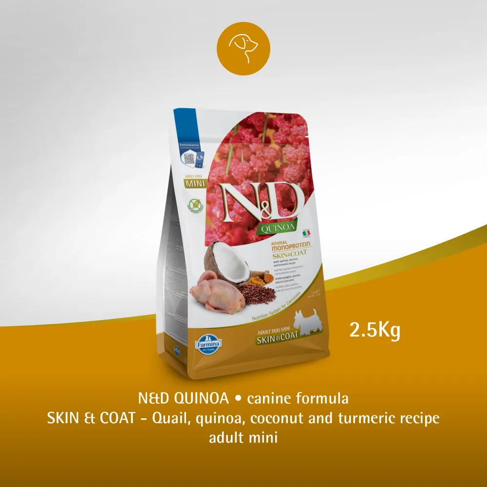 Farmina N&D Quinoa Quail Coconut & Turmeric Skin & Coat Adult Mini Dog Dry Food (Limited Shelf Life)