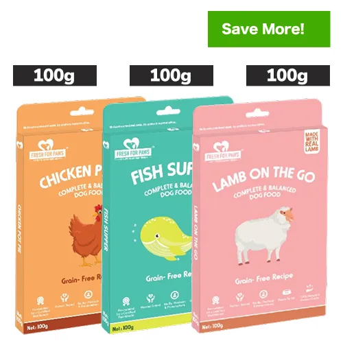 Fresh For Paws Chicken Pot Pie and Fish Supper and Lamb On The Go Wet Dogs Food Combo