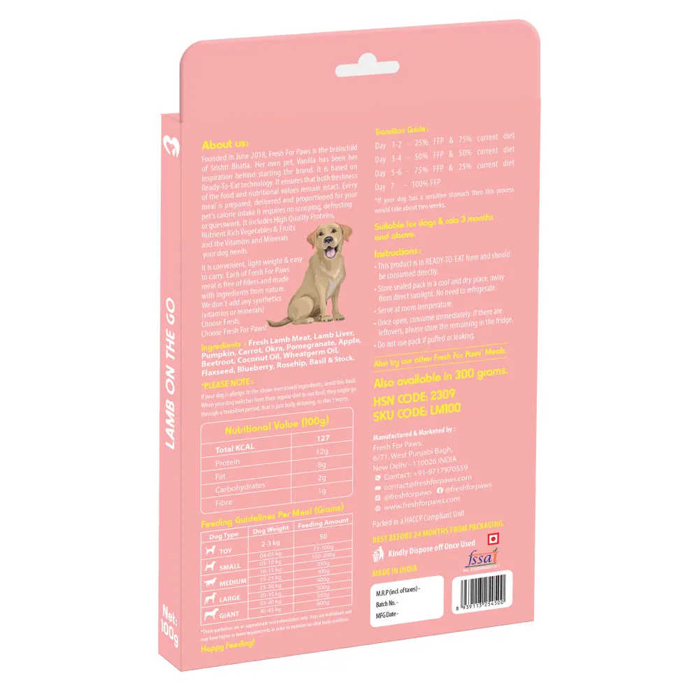 Fresh For Paws Lamb On The Go Dog Wet Food (300g)
