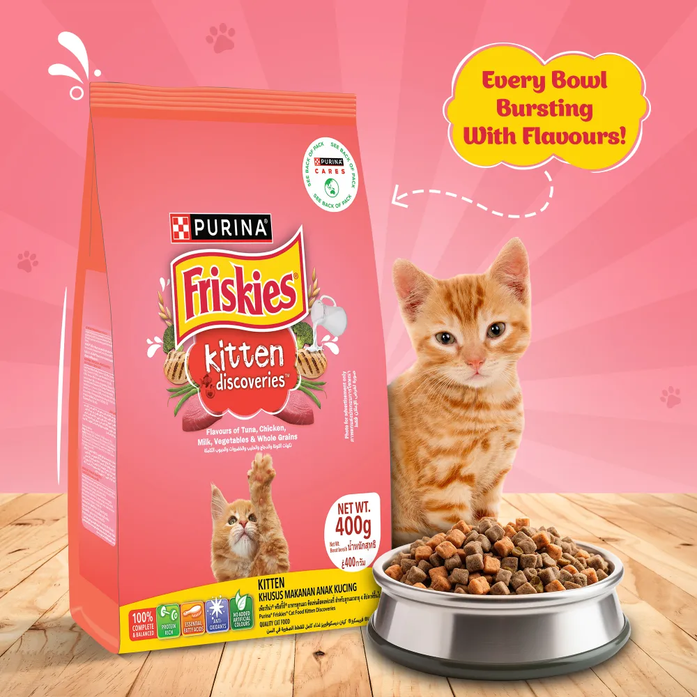 Friskies Kitten Cat Dry Food and Purina Felix Chicken with Jelly Kitten Cat Wet Food Combo