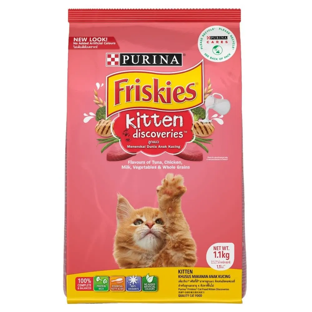 Friskies Kitten Cat Dry Food and Purina Felix Chicken with Jelly Kitten Cat Wet Food Combo