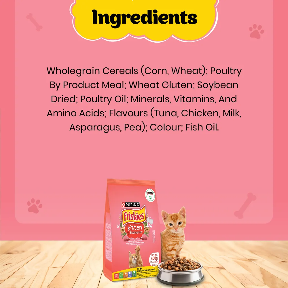 Friskies Kitten Cat Dry Food and Purina Felix Chicken with Jelly Kitten Cat Wet Food Combo