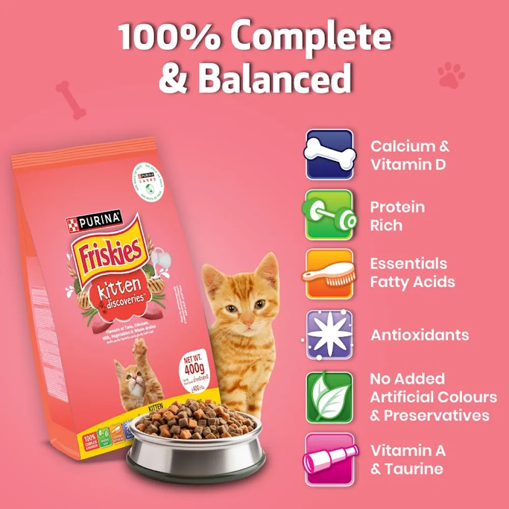 Friskies Kitten Cat Dry Food and Purina Felix Chicken with Jelly Kitten Cat Wet Food Combo