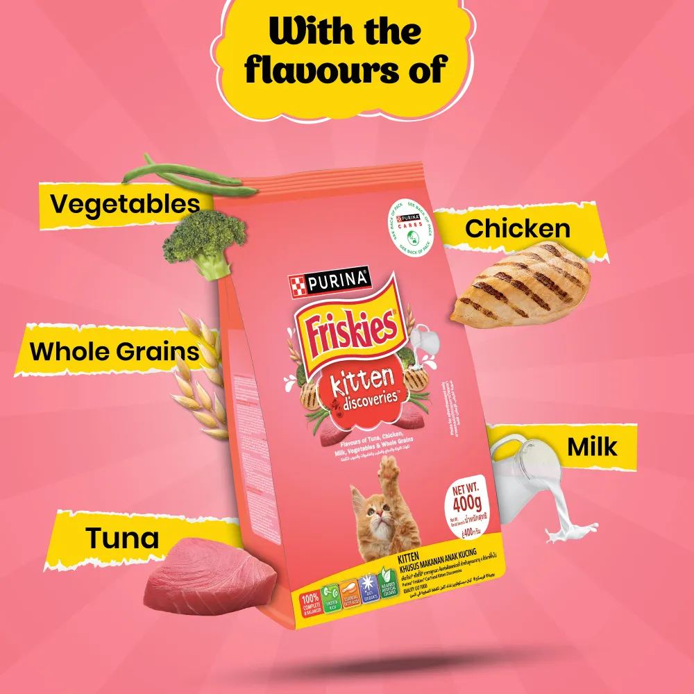 Friskies Kitten Cat Dry Food and Purina Felix Chicken with Jelly Kitten Cat Wet Food Combo