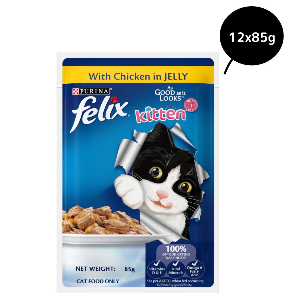 Friskies Kitten Cat Dry Food and Purina Felix Chicken with Jelly Kitten Cat Wet Food Combo