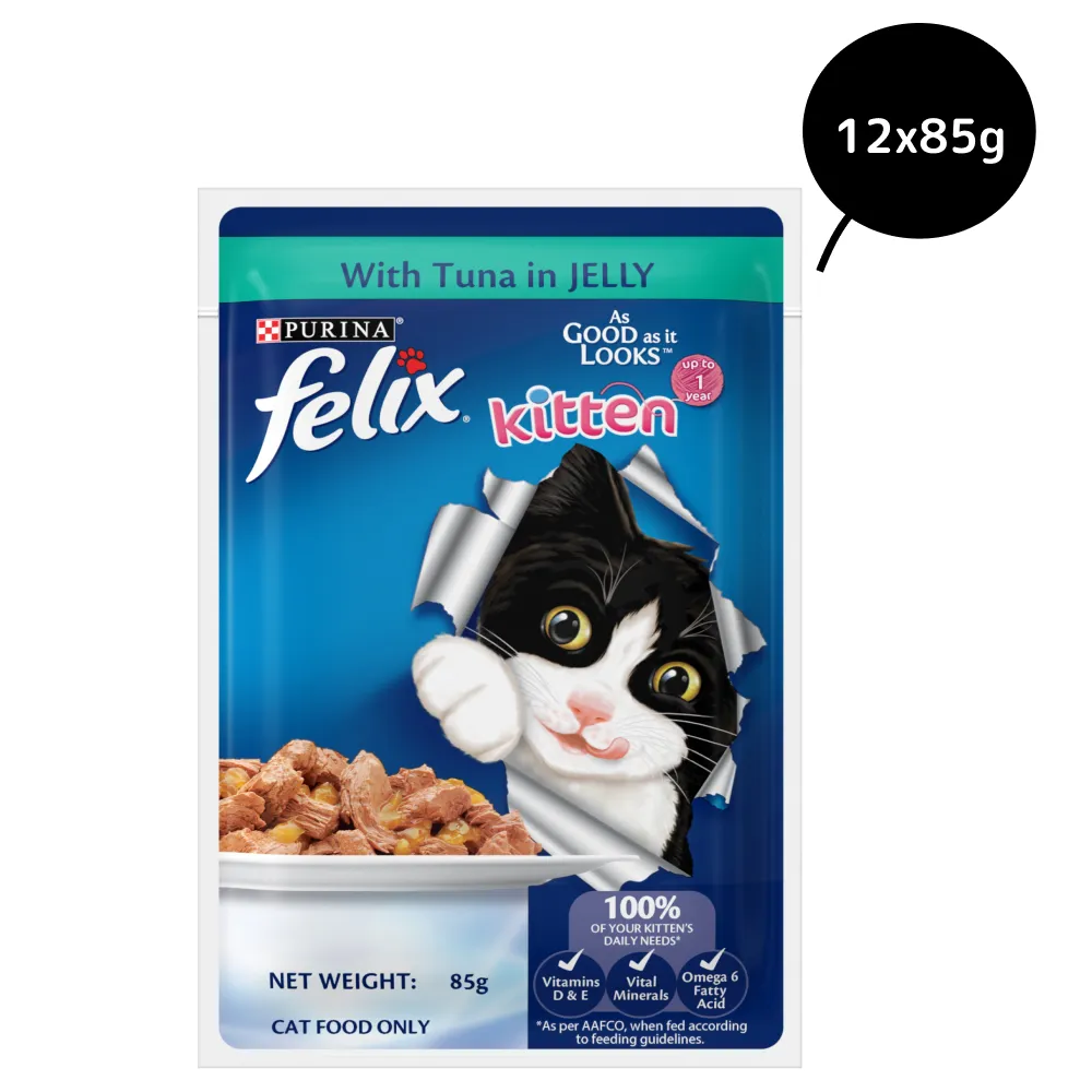 Friskies Kitten Cat Dry Food and Purina Felix Tuna with Jelly Kitten Wet Food Combo