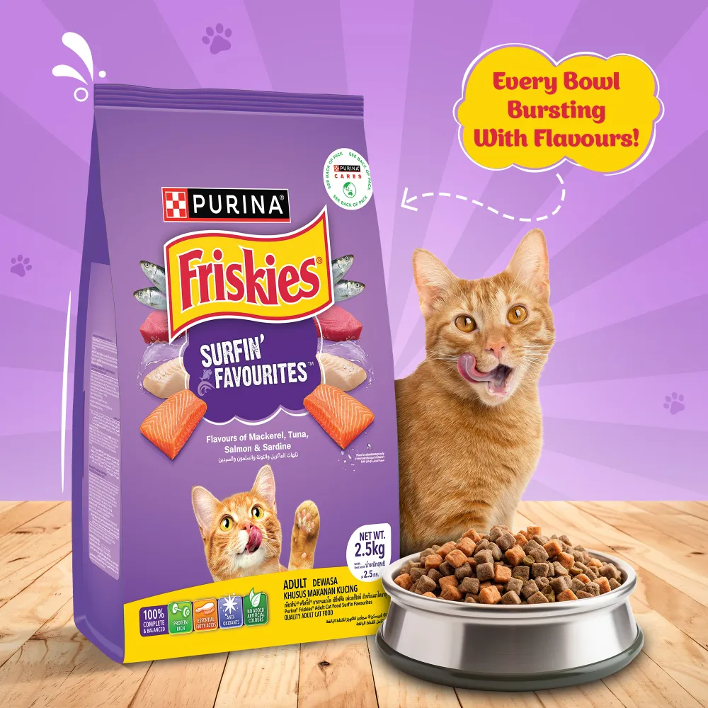 Friskies Surfin Cat Dry Food and Purina Felix Chicken with Jelly Adult Cat Wet Food Combo