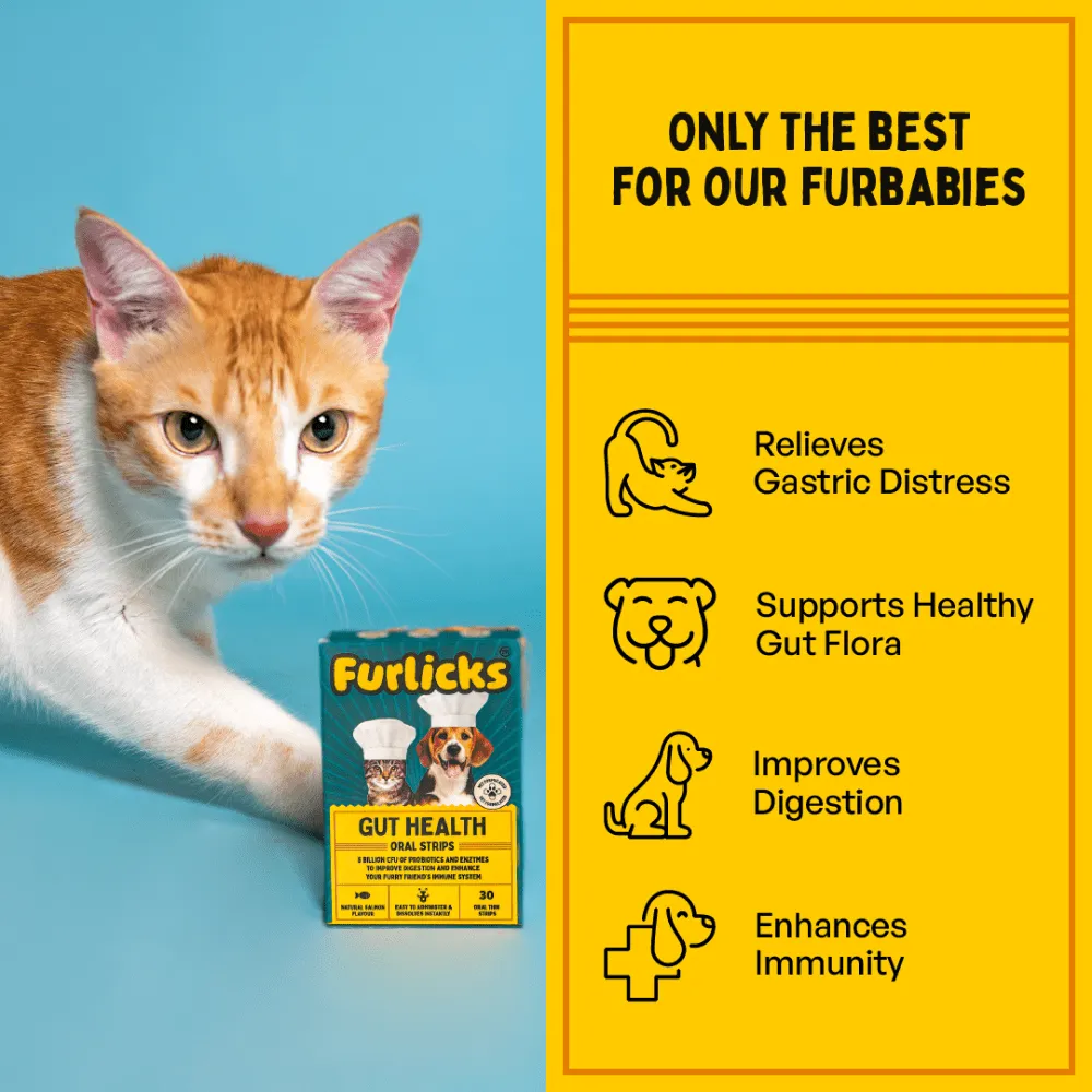 Furlicks Gut Health Supplement and Himalaya Himpyrin Anti Inflammatory & Pain Relief Drops Combo for Dogs and Cats