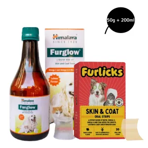 Furlicks Skin & Coat Supplement and Himalaya Furglow Skin and Coat Tonic Combo for Dogs and Cats