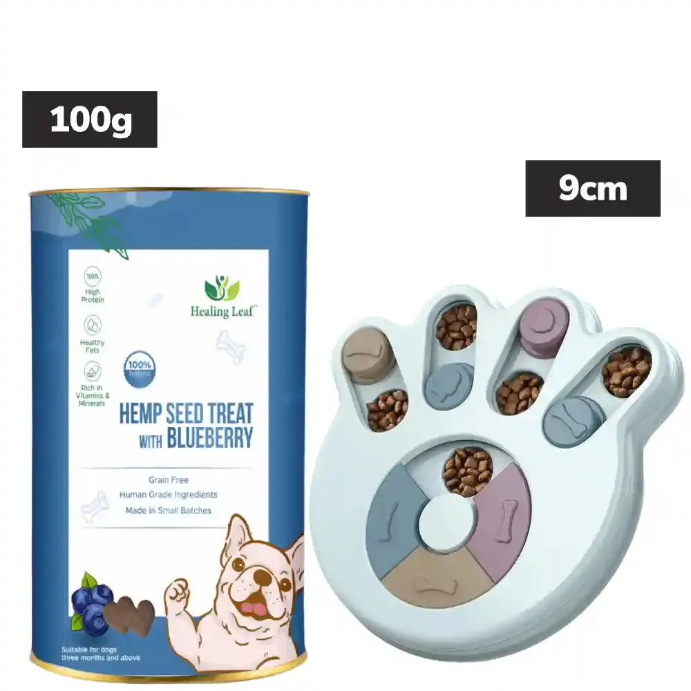 Healing Leaf Hemp Blueberry Treats and Skatrs Treat Hider Toy Combo for Dogs