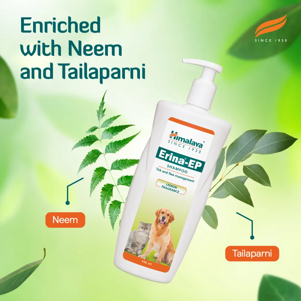 Himalaya Erina EP Tick and Flea Shampoo and Himpyrin Anti Inflammatory & Pain Relief Drops for Dogs and Cats Combo