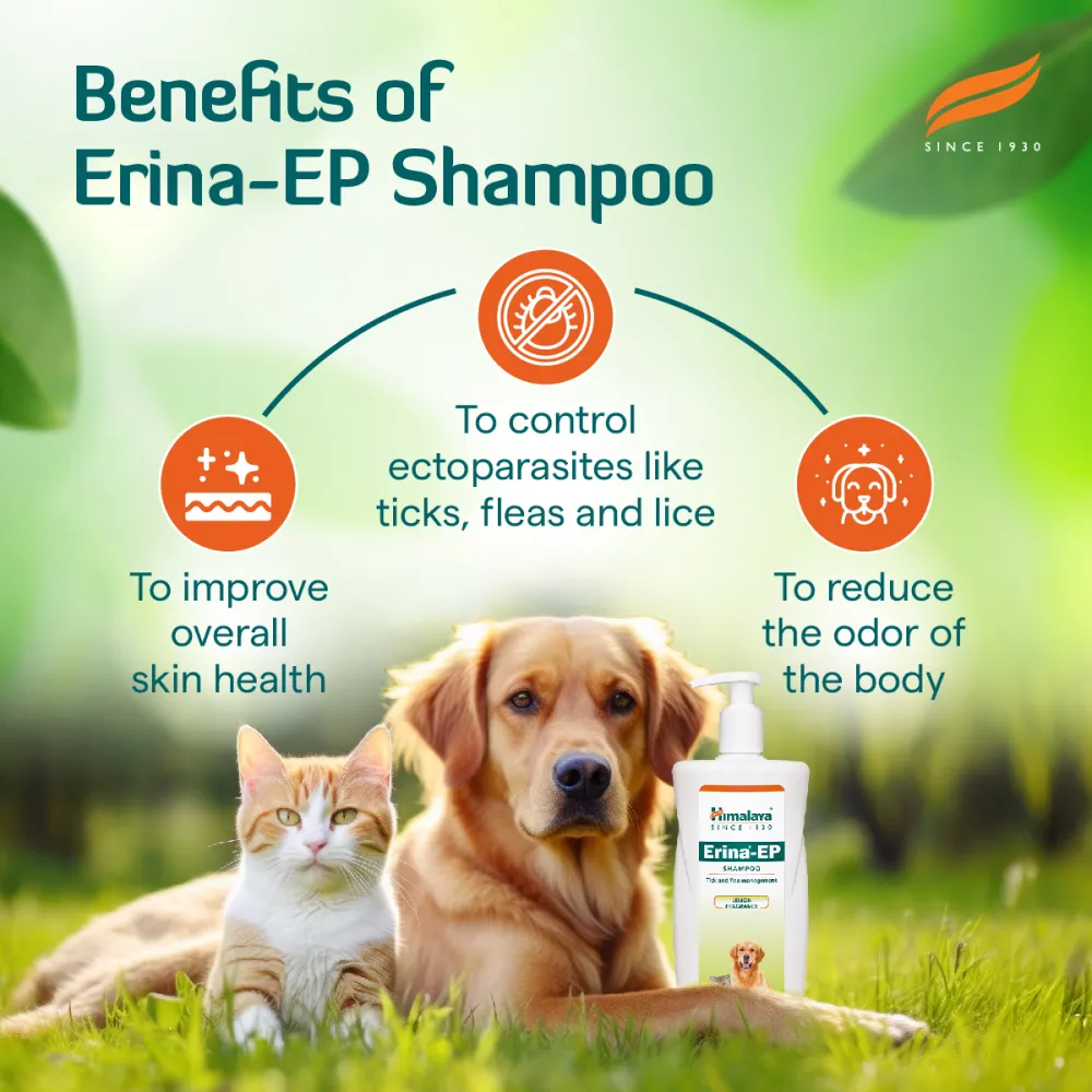 Himalaya Erina EP Tick and Flea Shampoo and Himpyrin Anti Inflammatory & Pain Relief Drops for Dogs and Cats Combo