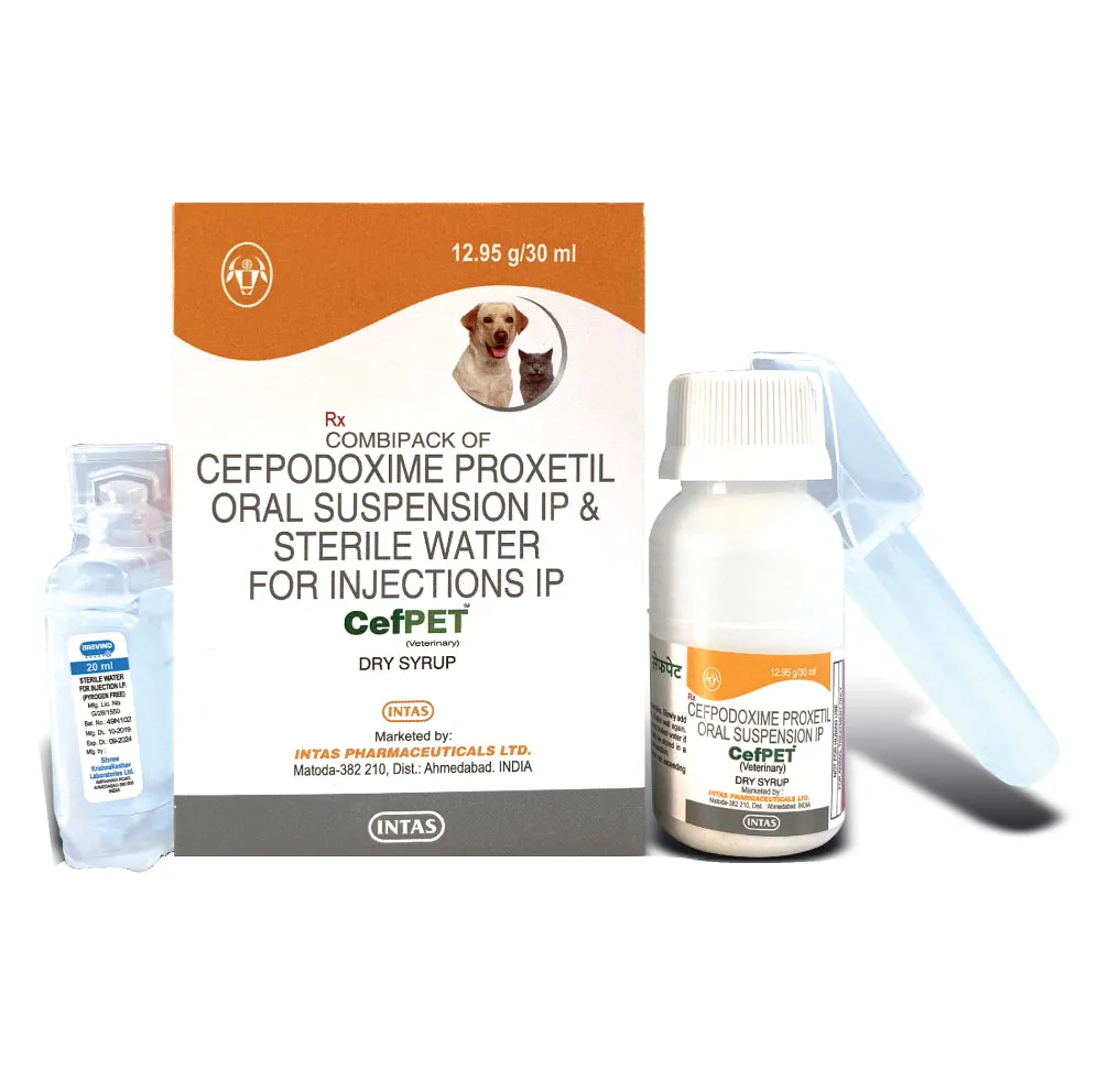 Intas Cefpet Dry Syrup (Cefpodoxime Proxetil) for Dogs and Cats (30ml)