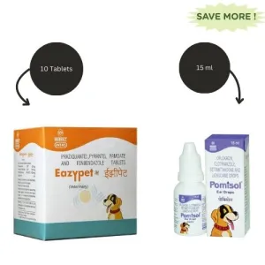 Intas Eazypet Dog Deworming Tablet (10 tablets) and Intas Pomisol Ear Drops for Dogs & Cats (15ml) Combo