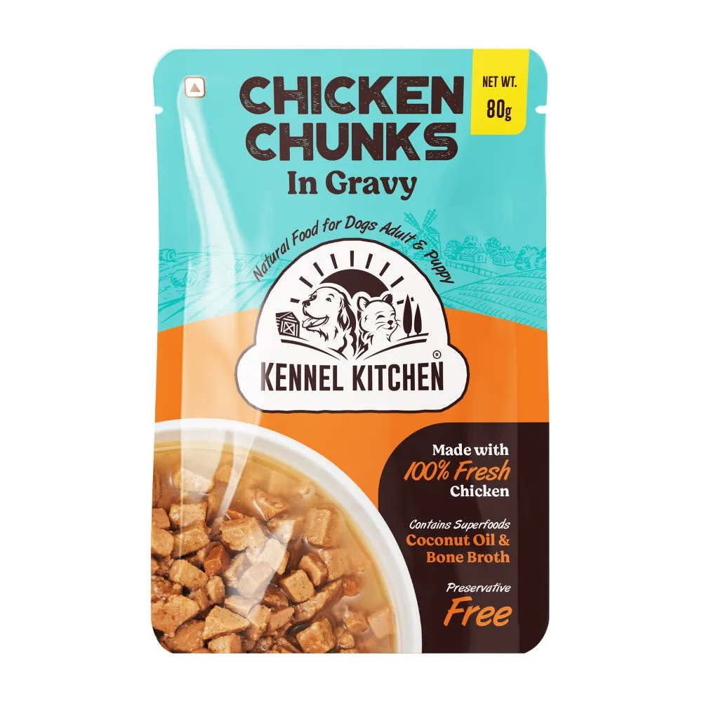 Kennel Kitchen Chicken Chunks in Gravy Wet Food and Henlo Chicken Pops Dog Treats Combo