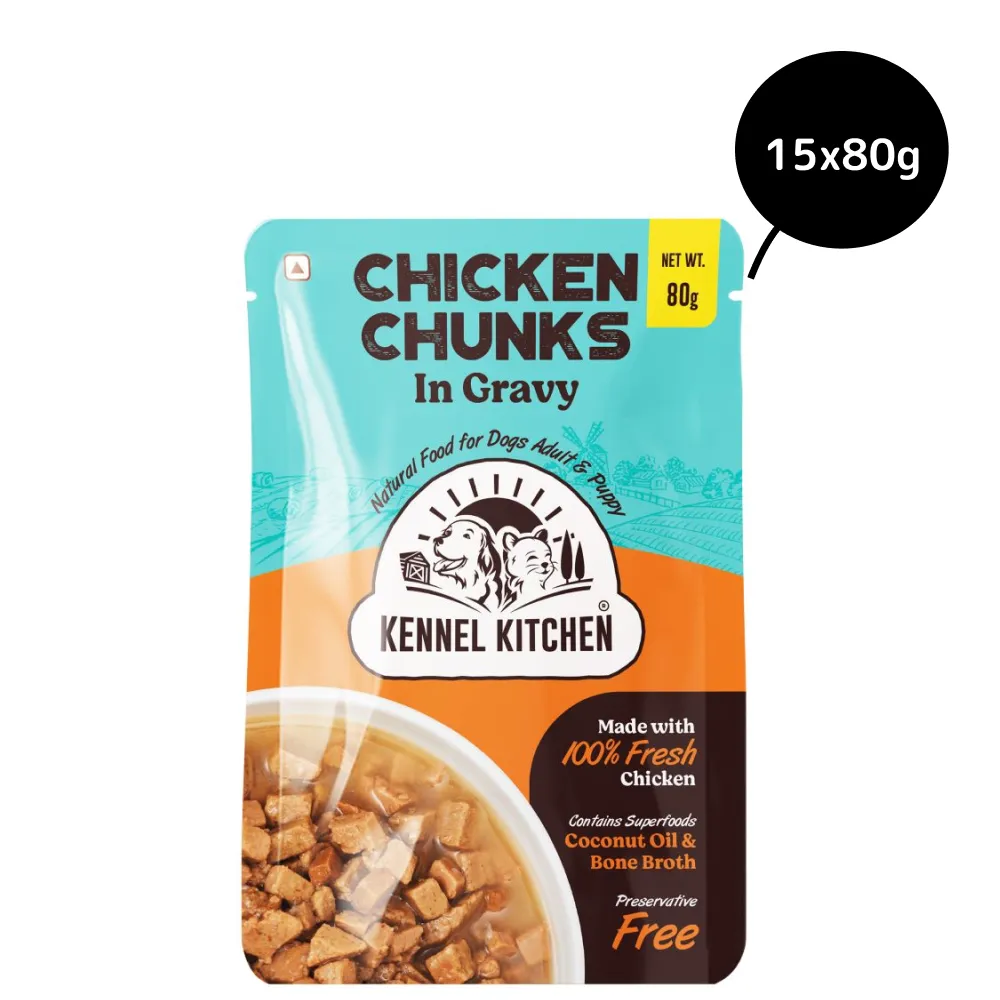 Kennel Kitchen Chicken Chunks in Gravy Wet Food and Henlo Chicken Pops Dog Treats Combo