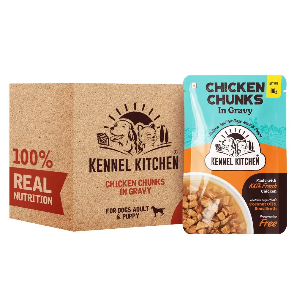 Kennel Kitchen Chicken Chunks in Gravy Wet Food and Henlo Chicken Pops Dog Treats Combo