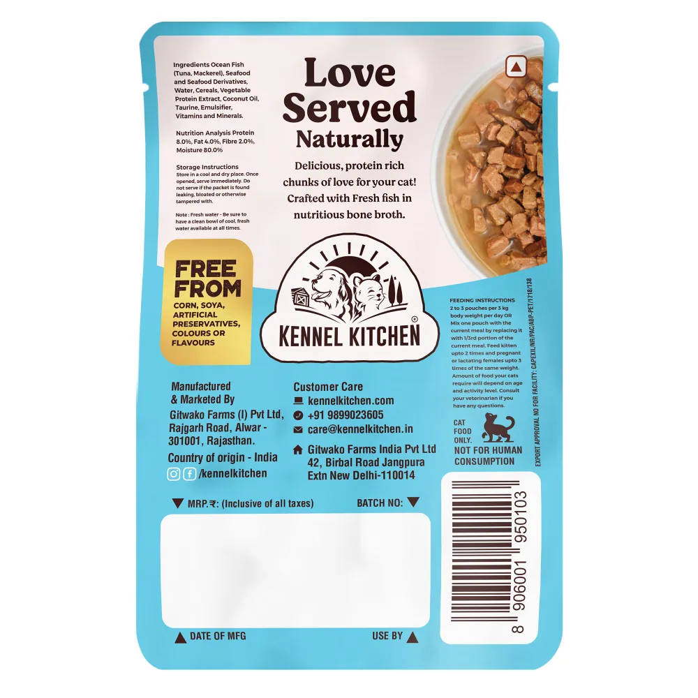 Kennel Kitchen Fish Chunks in Gravy Kitten and Creameroo Chicken with Mackerel Creamy Cat Treats Combo