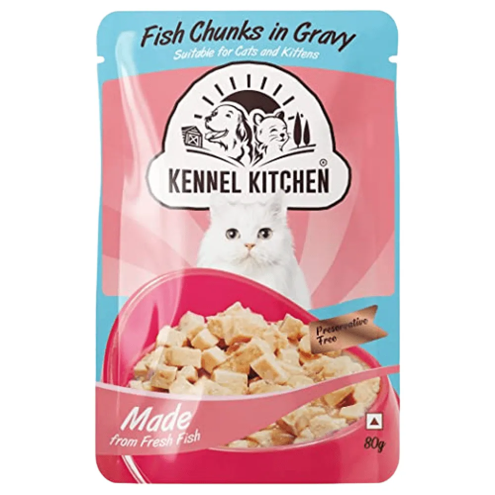Kennel Kitchen Fish Chunks in Gravy Kitten and Creameroo Chicken with Mackerel Creamy Cat Treats Combo
