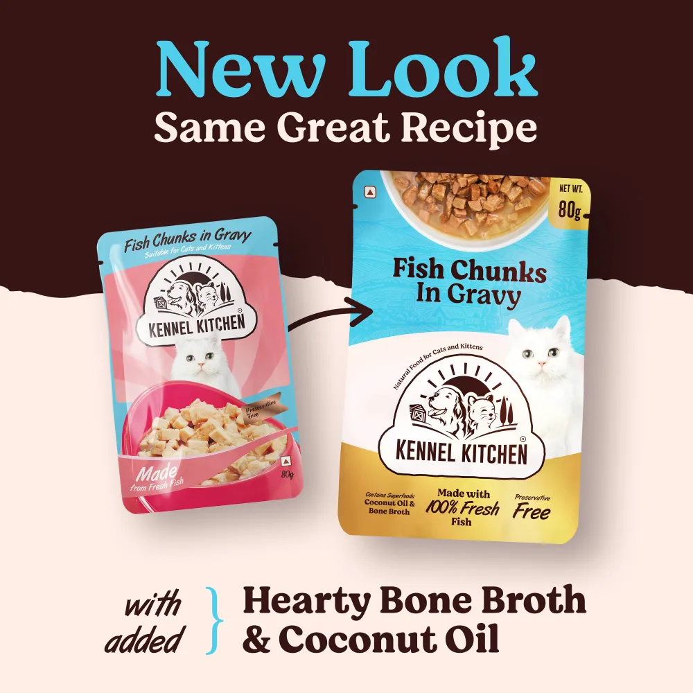 Kennel Kitchen Fish Chunks in Gravy Kitten and Creameroo Chicken with Mackerel Creamy Cat Treats Combo