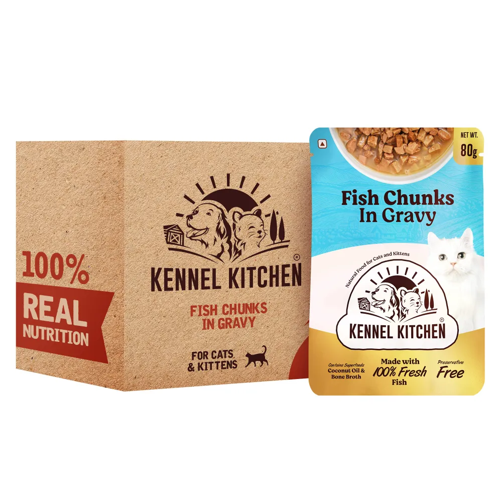 Kennel Kitchen Fish Chunks in Gravy Kitten and Creameroo Chicken with Mackerel Creamy Cat Treats Combo