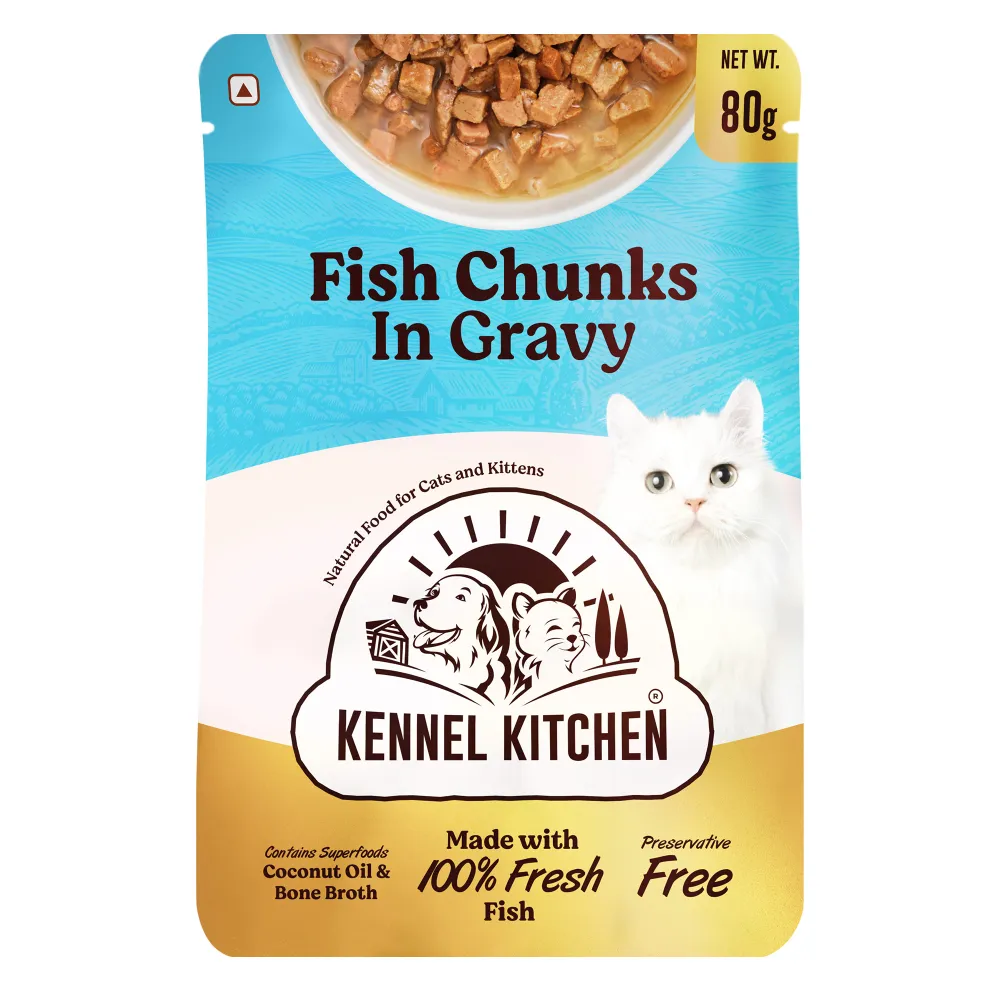Kennel Kitchen Fish Chunks in Gravy Kitten and Creameroo Chicken with Mackerel Creamy Cat Treats Combo