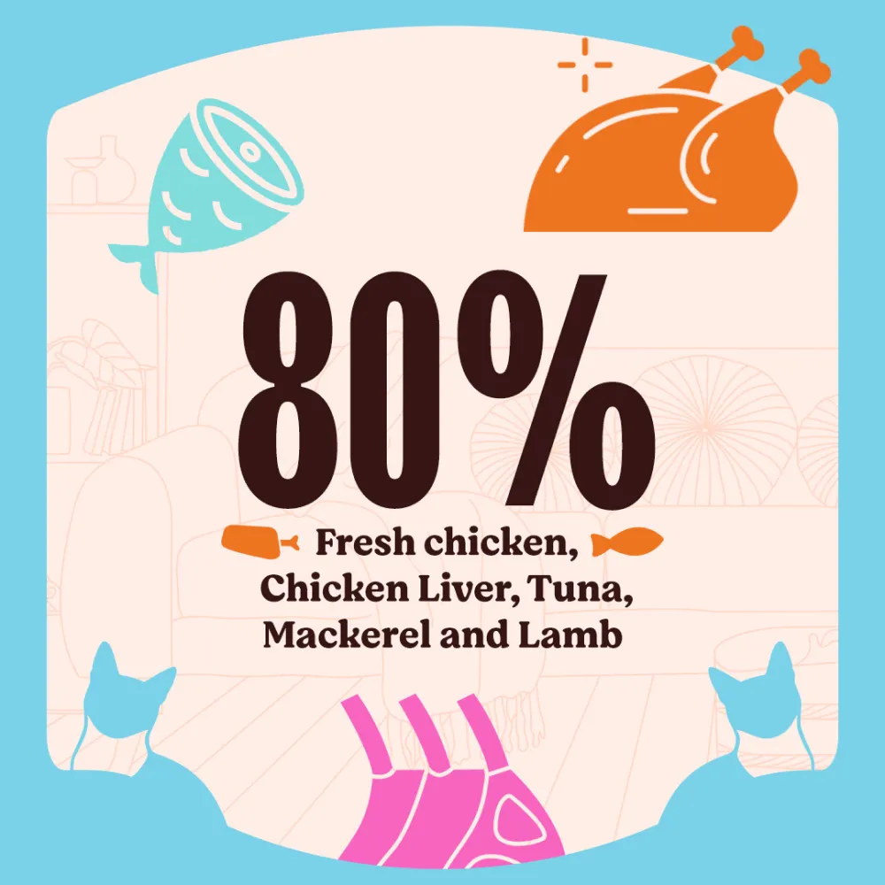 Kennel Kitchen Lamb with Chicken Shreds in Gravy Kitten and Adult Cat Wet Food (All Life Stage) with  Creameroo Chicken with Mackerel Creamy Cat Treats Combo