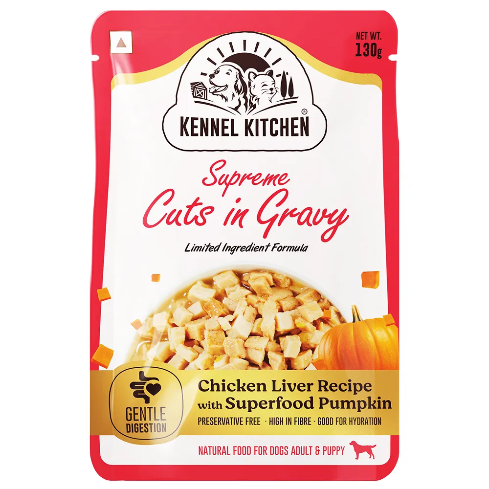 Kennel Kitchen Supreme Cuts in Gravy Chicken Liver Recipe with Pumpkin Puppy & Adult Dog Wet Food (All Life Stage)