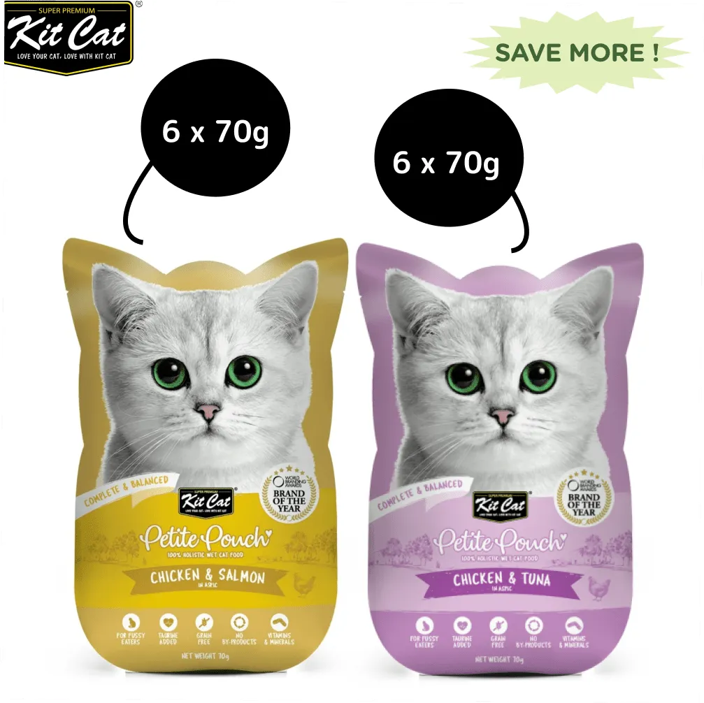 Kit Cat Chicken and Tuna and Chicken and Salmon Cat Wet Food Combo