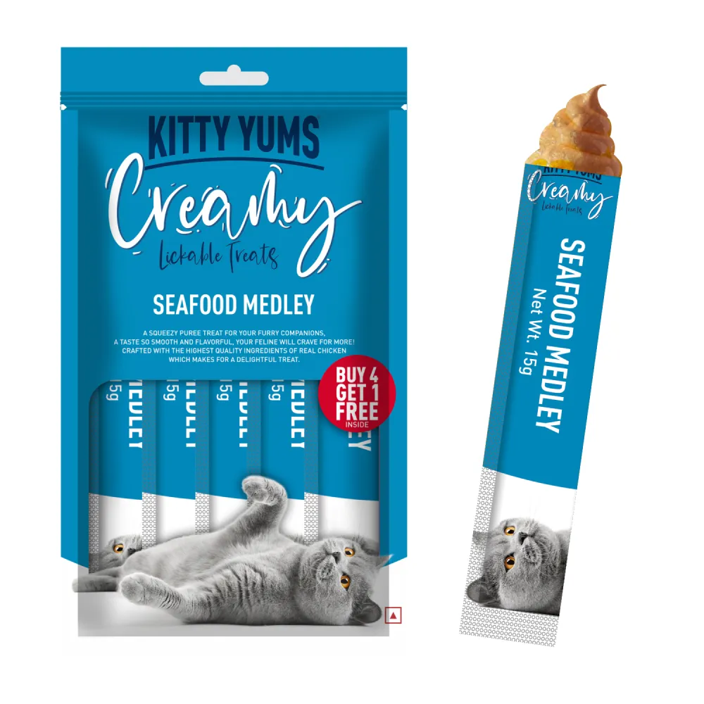 Kitty Yums Real Chicken and Seafood Medley Creamy Cat Treats Combo