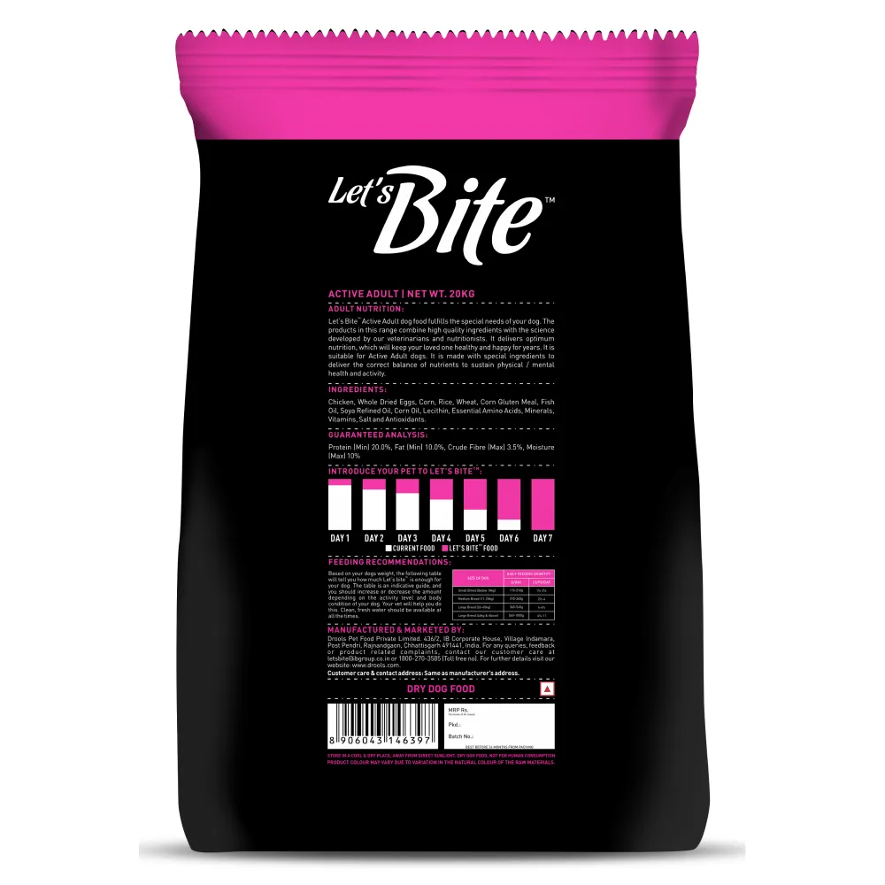 Let's Bite Active Adult Chicken Dry Food for Dogs