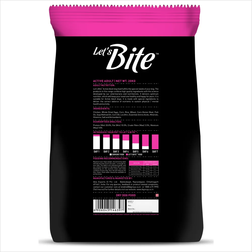 Let's Bite Active Adult Chicken Dry Food for Dogs