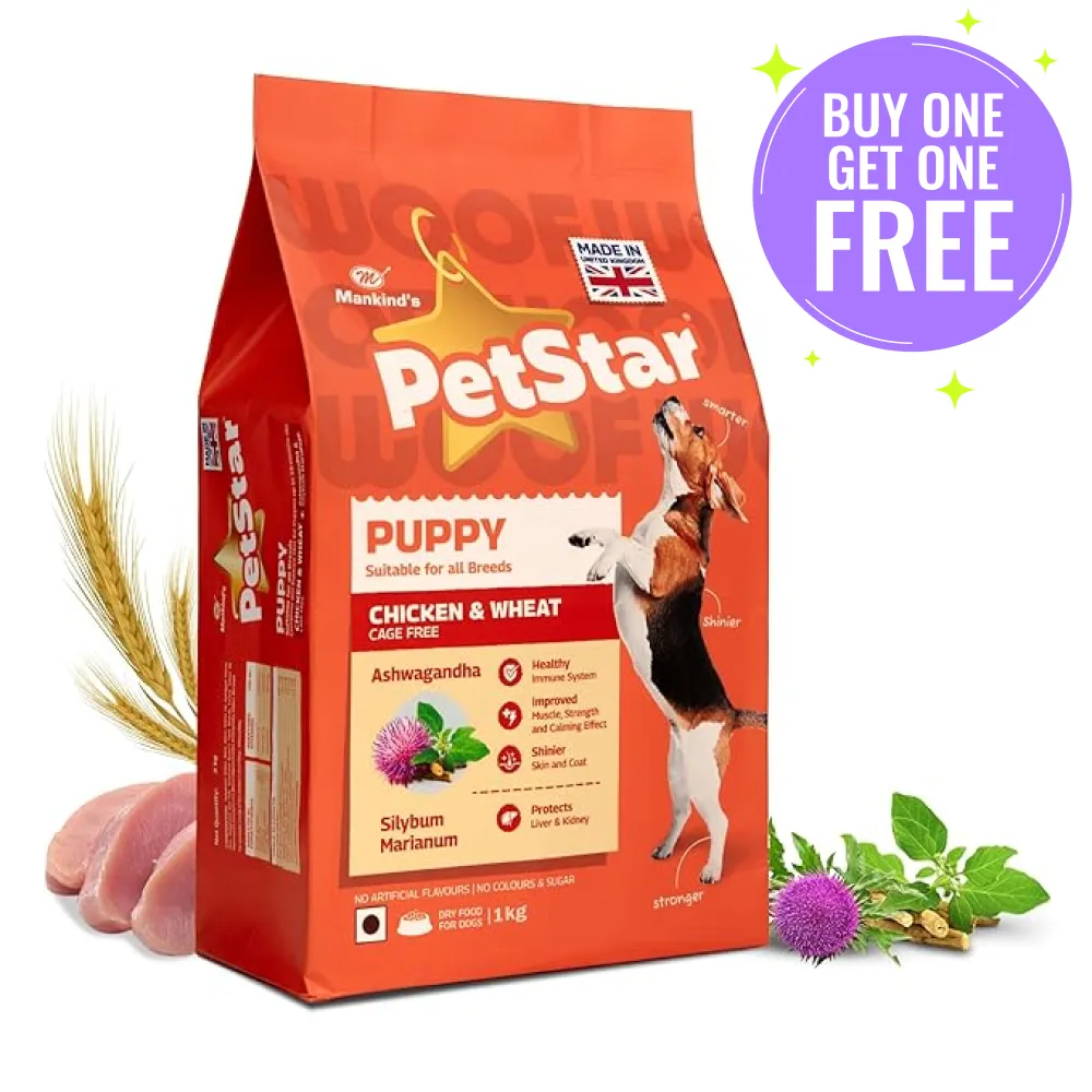 Mankind Petstar Chicken & Wheat Puppy Dry Food and Chunky Chicken Gravy Puppy Dog Wet Food Combo