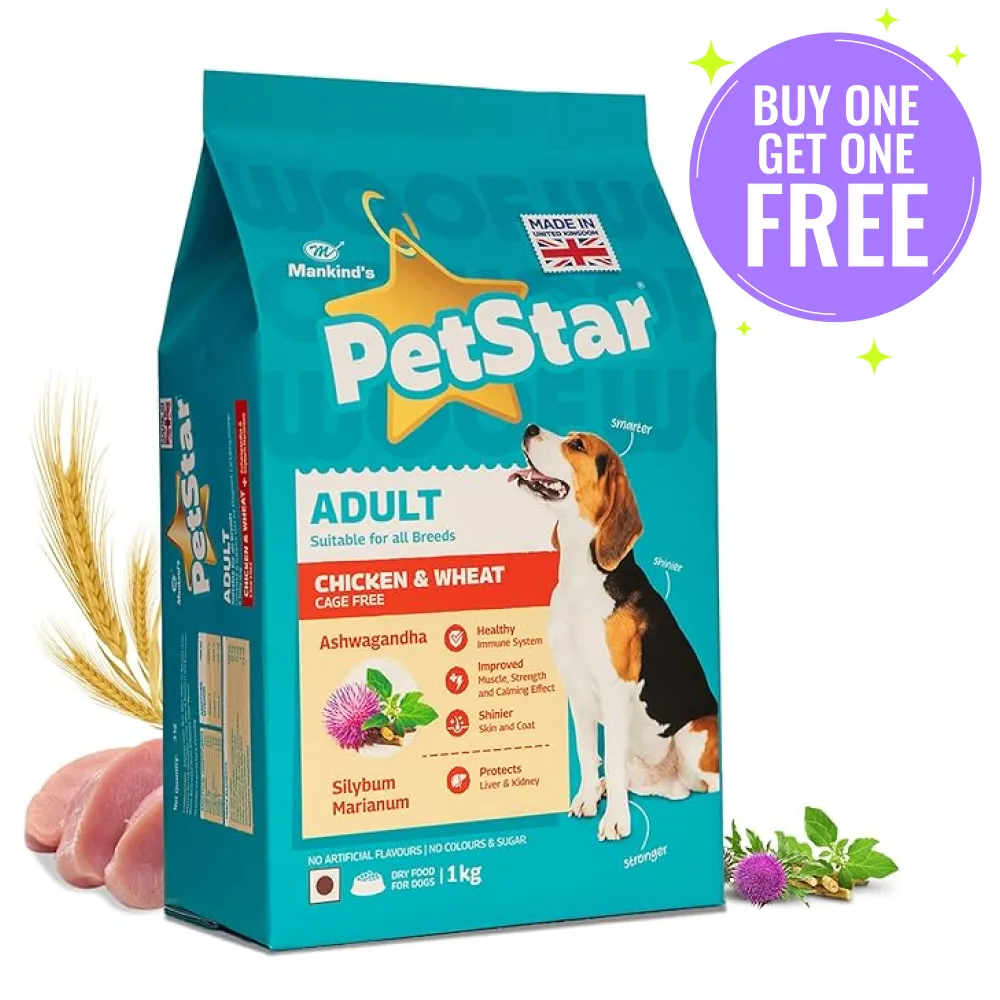 Mankind Petstar Chicken and Wheat Adult Dog Dry Food and Chunky Chicken Gravy Adult Dog Wet Food Combo