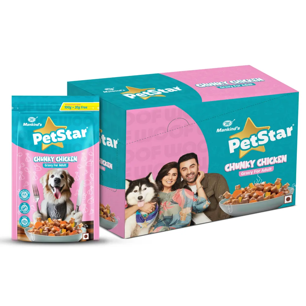 Mankind Petstar Chicken and Wheat Adult Dog Dry Food and Chunky Chicken Gravy Adult Dog Wet Food Combo